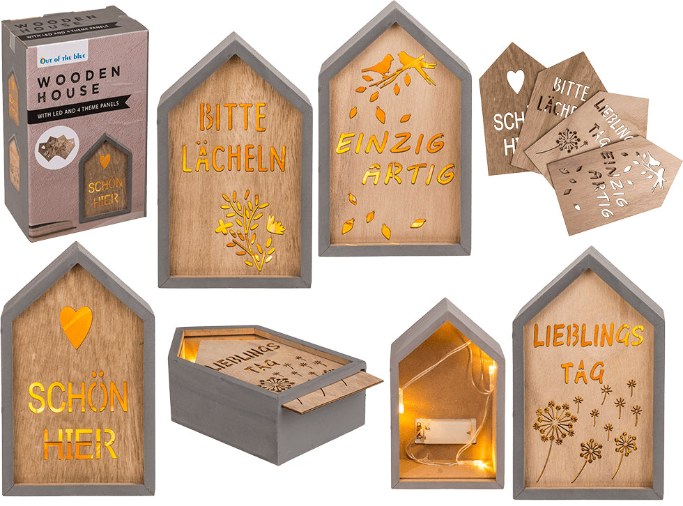 Holzhaus mit Sprüchen (LED)