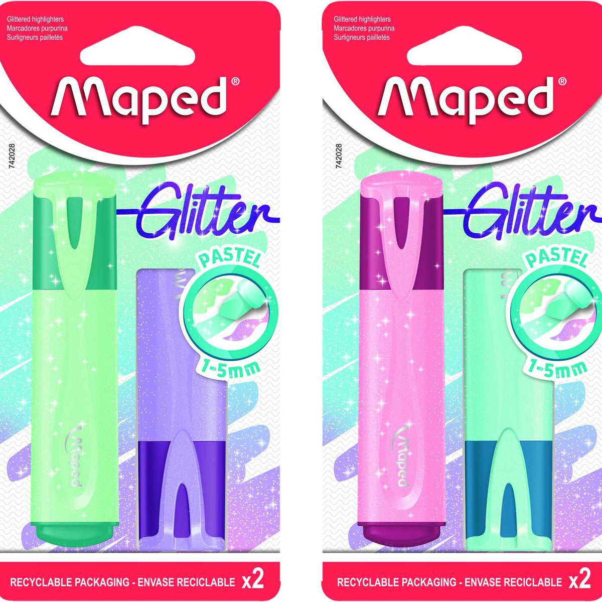 Highlighter Glitter 1-5 mm 2 Stück assortiert