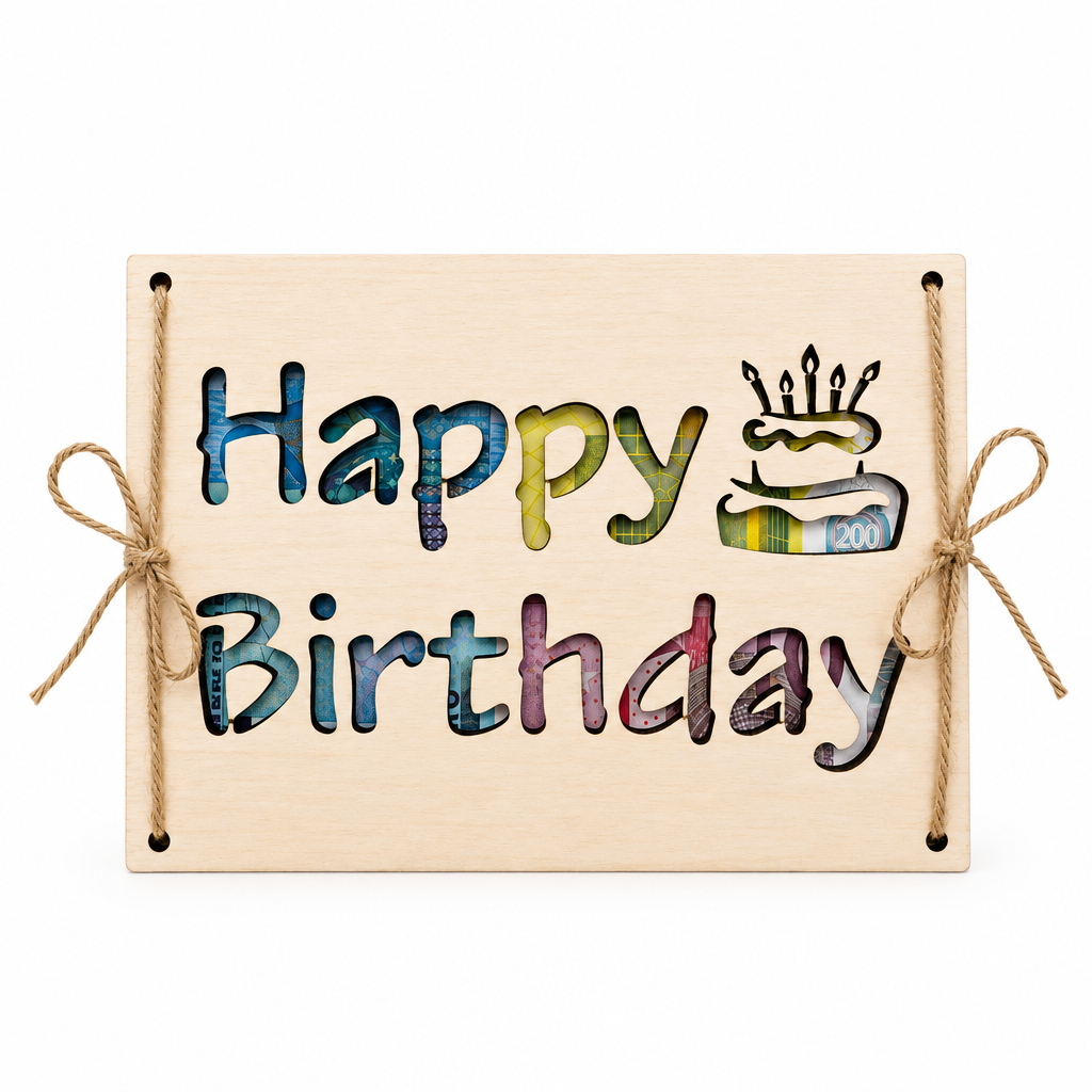 Holz Geldkarte Happy Birthday