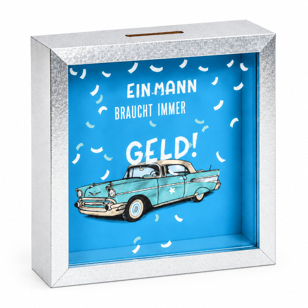Mann Geld Holz Sparkasse
