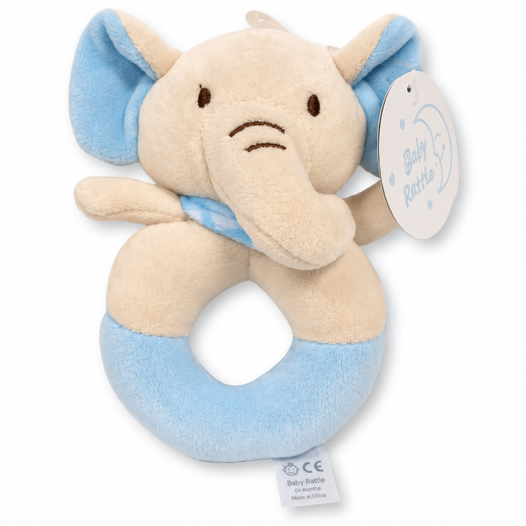 Rasselring Plüsch Elefant blau