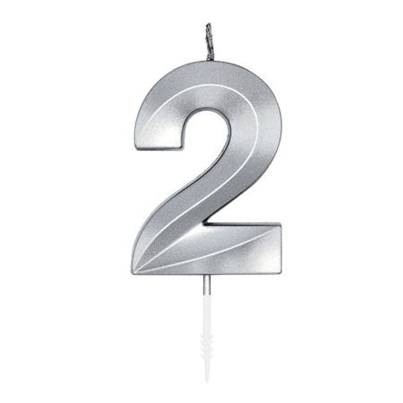 Zahlenkerze 2 silber chrome
