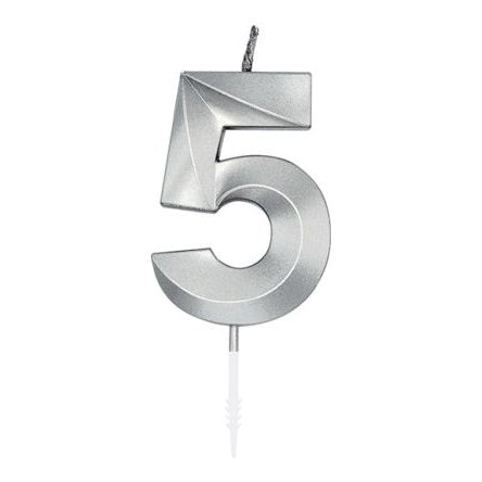 Zahlenkerze 5 silber chrome