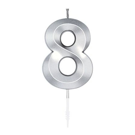 Zahlenkerze 8 silber chrome