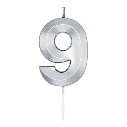 Zahlenkerze 9 silber chrome