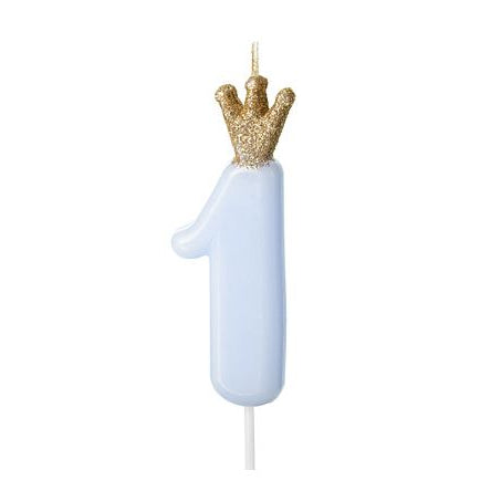 Zahlenkerze Krone 1 blau
