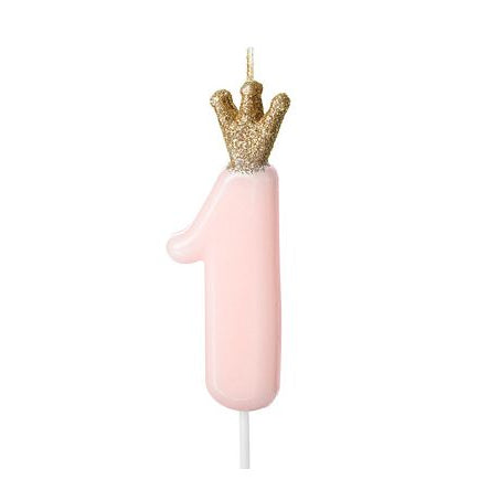 Zahlenkerze Krone 1 rosa